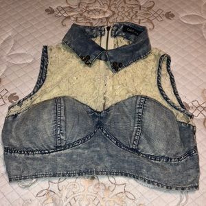 Jean and laced crop top.